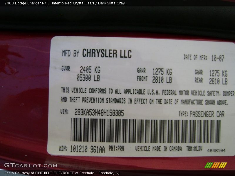 Inferno Red Crystal Pearl / Dark Slate Gray 2008 Dodge Charger R/T