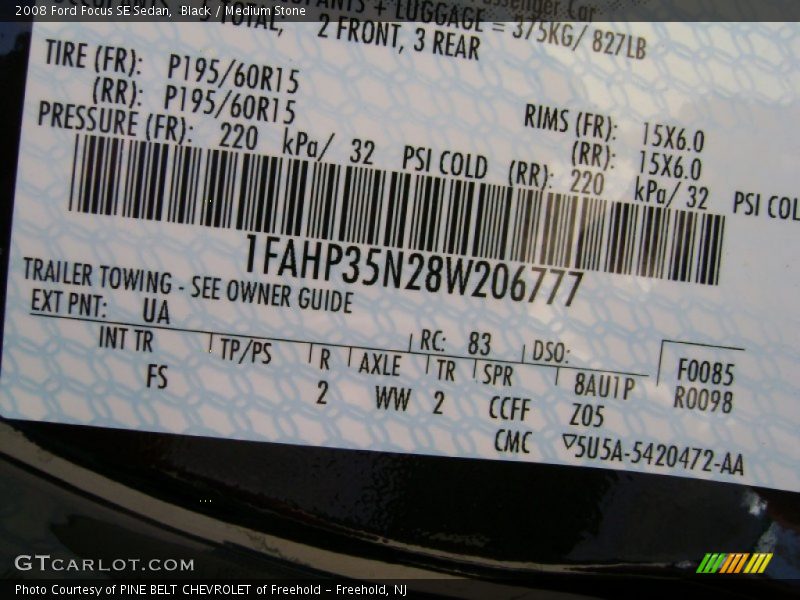 Black / Medium Stone 2008 Ford Focus SE Sedan