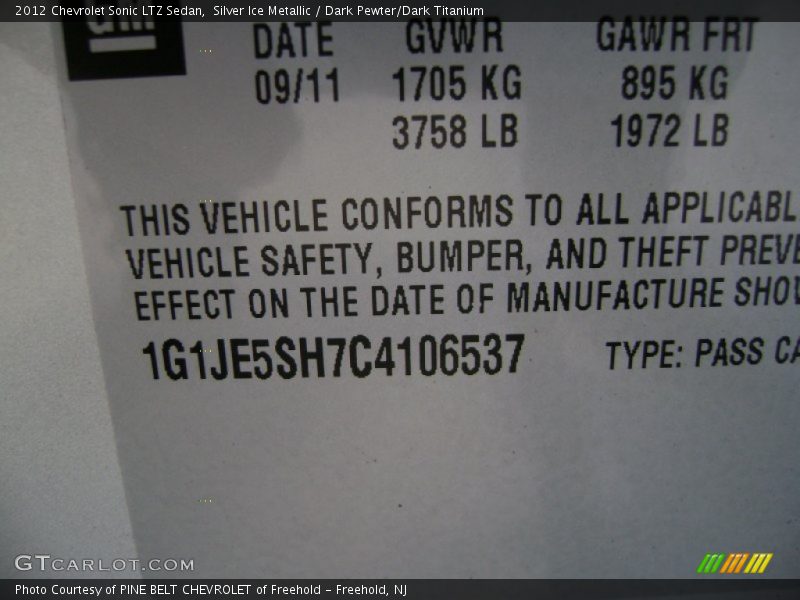Silver Ice Metallic / Dark Pewter/Dark Titanium 2012 Chevrolet Sonic LTZ Sedan