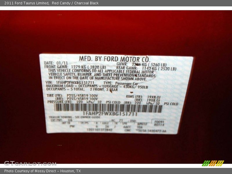 Red Candy / Charcoal Black 2011 Ford Taurus Limited