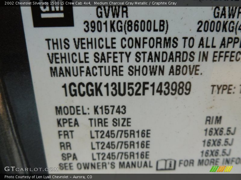 Medium Charcoal Gray Metallic / Graphite Gray 2002 Chevrolet Silverado 1500 LS Crew Cab 4x4