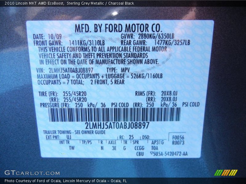 Sterling Grey Metallic / Charcoal Black 2010 Lincoln MKT AWD EcoBoost