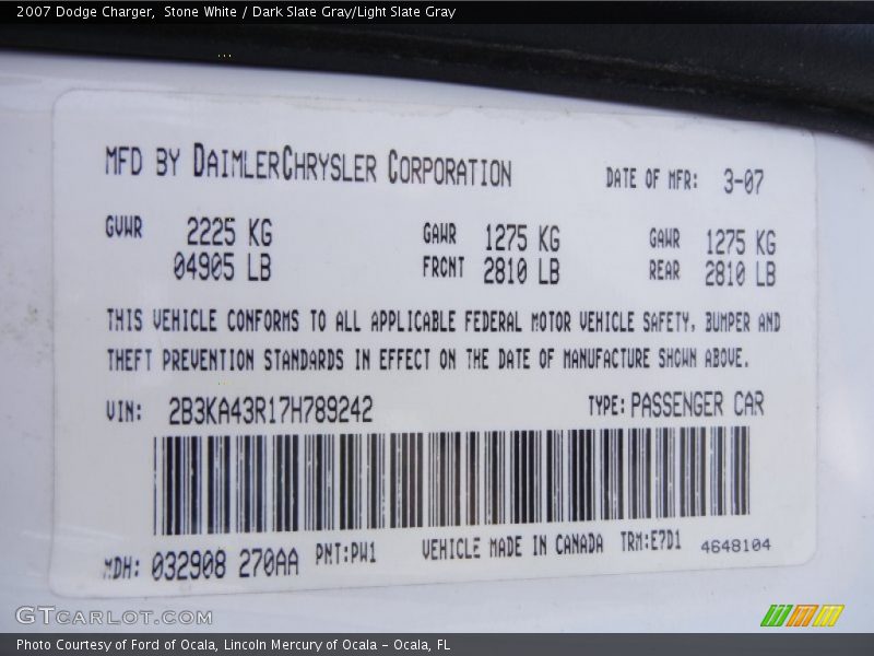 Stone White / Dark Slate Gray/Light Slate Gray 2007 Dodge Charger