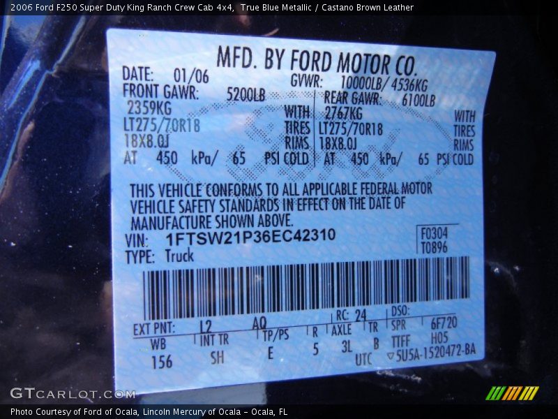 2006 F250 Super Duty King Ranch Crew Cab 4x4 True Blue Metallic Color Code L2