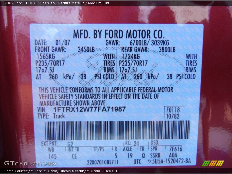 Redfire Metallic / Medium Flint 2007 Ford F150 XL SuperCab