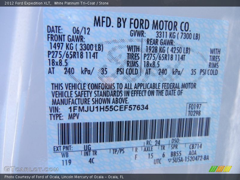 White Platinum Tri-Coat / Stone 2012 Ford Expedition XLT