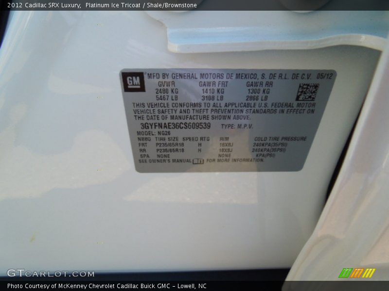 Platinum Ice Tricoat / Shale/Brownstone 2012 Cadillac SRX Luxury
