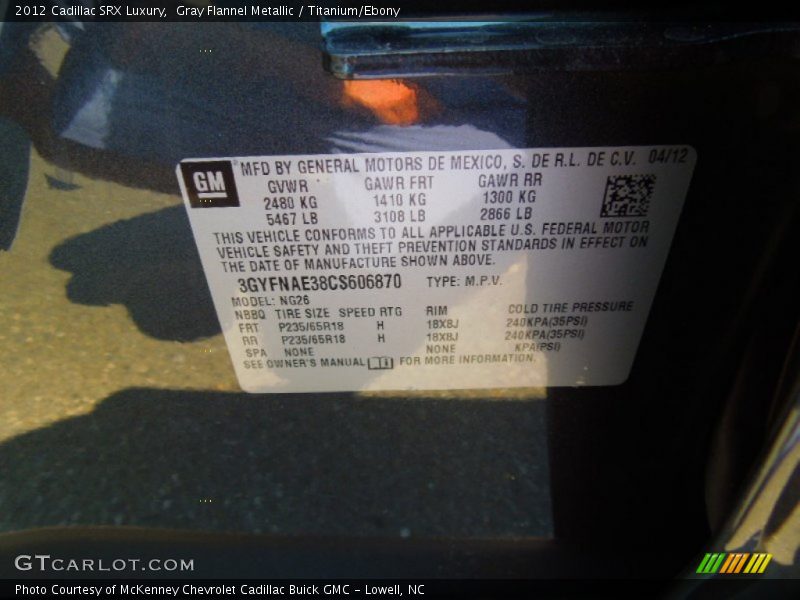 Gray Flannel Metallic / Titanium/Ebony 2012 Cadillac SRX Luxury