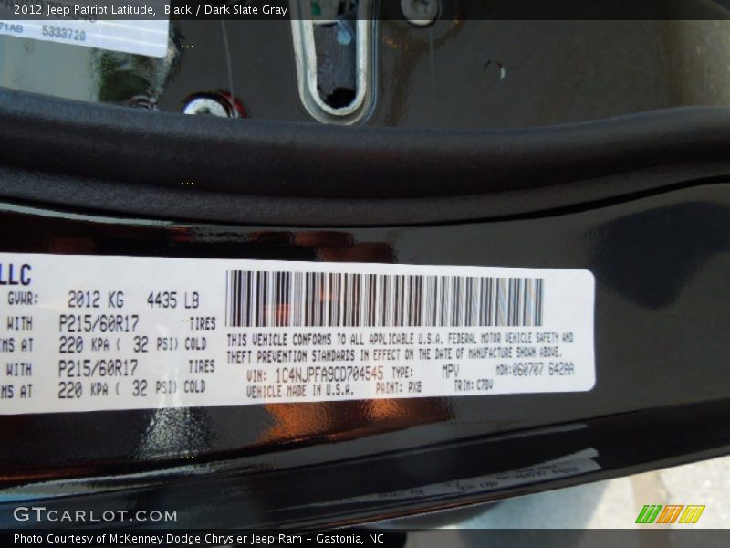 2012 Patriot Latitude Black Color Code PX8