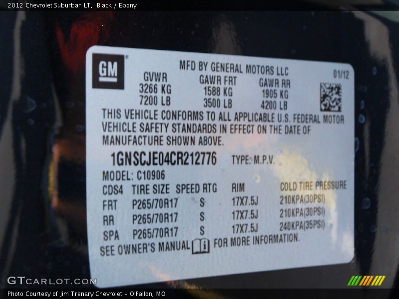Black / Ebony 2012 Chevrolet Suburban LT