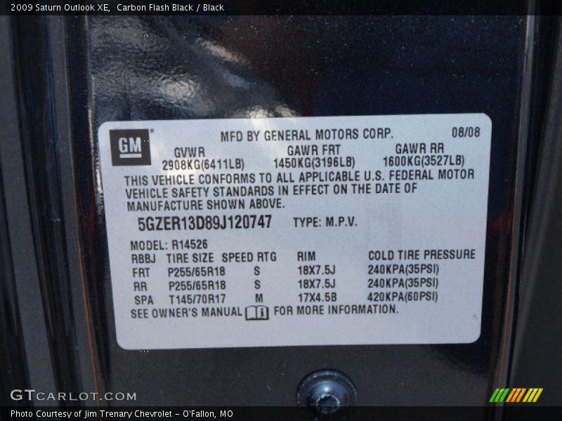 Carbon Flash Black / Black 2009 Saturn Outlook XE