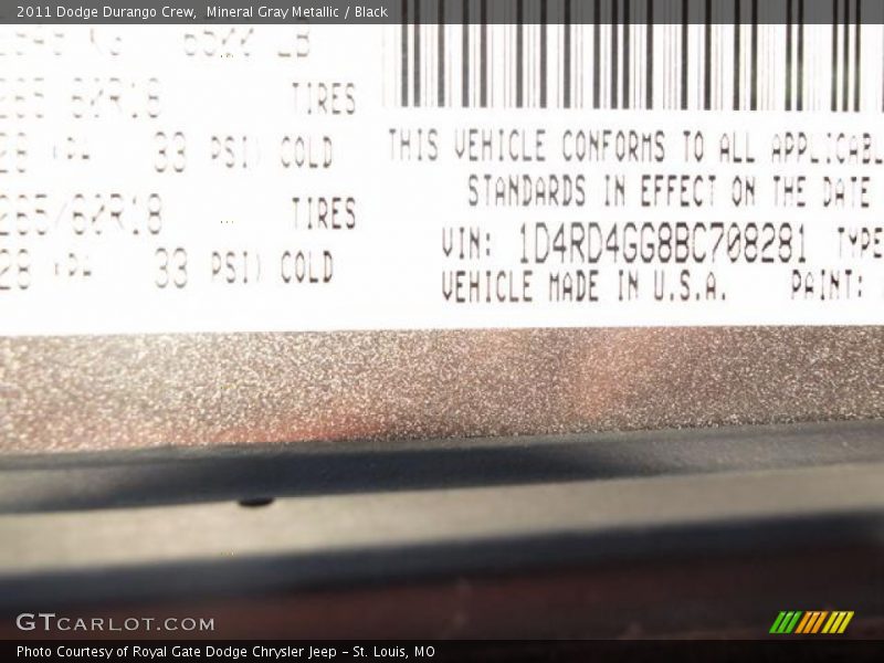 Mineral Gray Metallic / Black 2011 Dodge Durango Crew