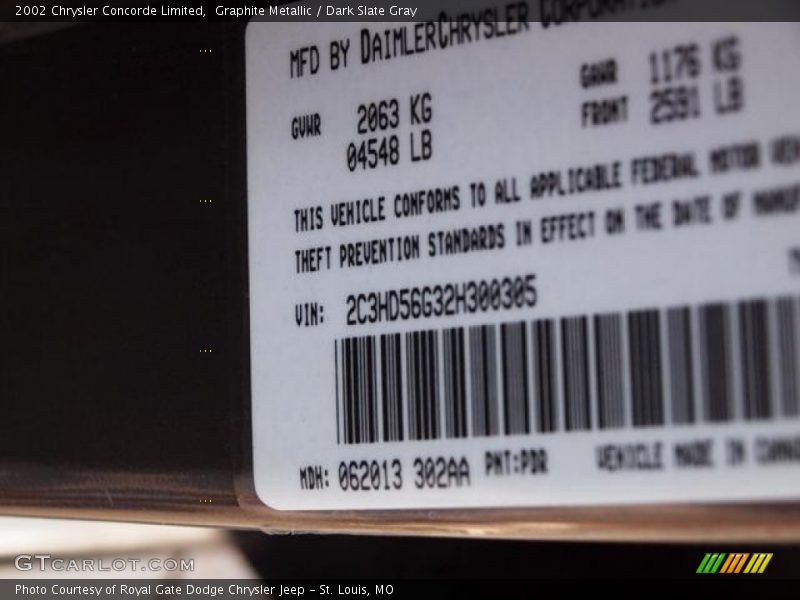 Graphite Metallic / Dark Slate Gray 2002 Chrysler Concorde Limited