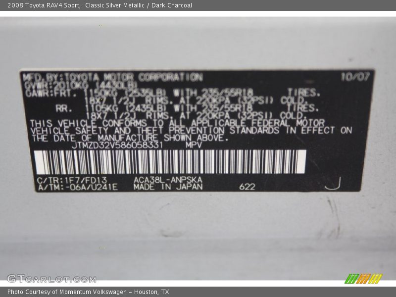 Classic Silver Metallic / Dark Charcoal 2008 Toyota RAV4 Sport