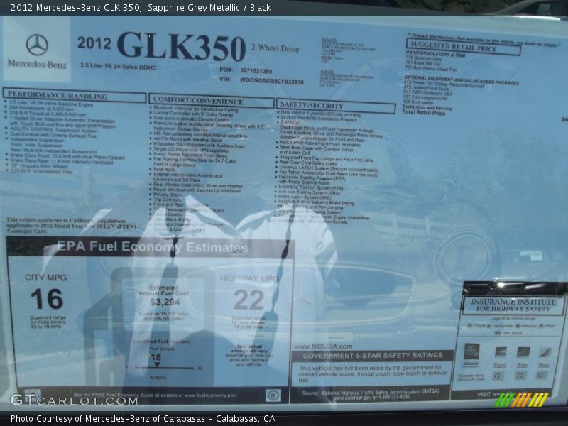 Sapphire Grey Metallic / Black 2012 Mercedes-Benz GLK 350