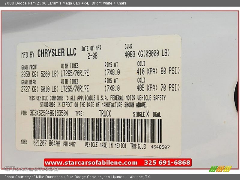 Bright White / Khaki 2008 Dodge Ram 2500 Laramie Mega Cab 4x4