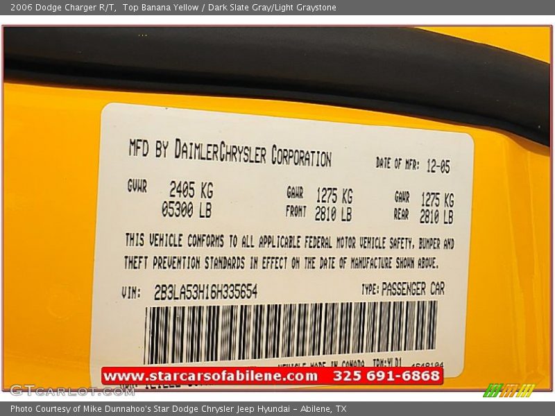 Top Banana Yellow / Dark Slate Gray/Light Graystone 2006 Dodge Charger R/T
