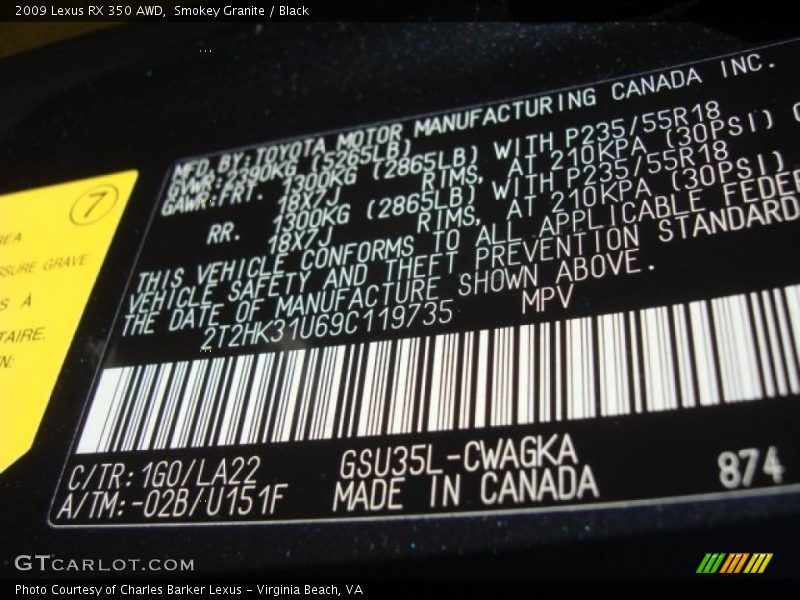 Smokey Granite / Black 2009 Lexus RX 350 AWD