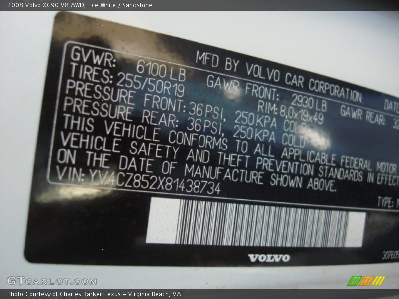 Ice White / Sandstone 2008 Volvo XC90 V8 AWD