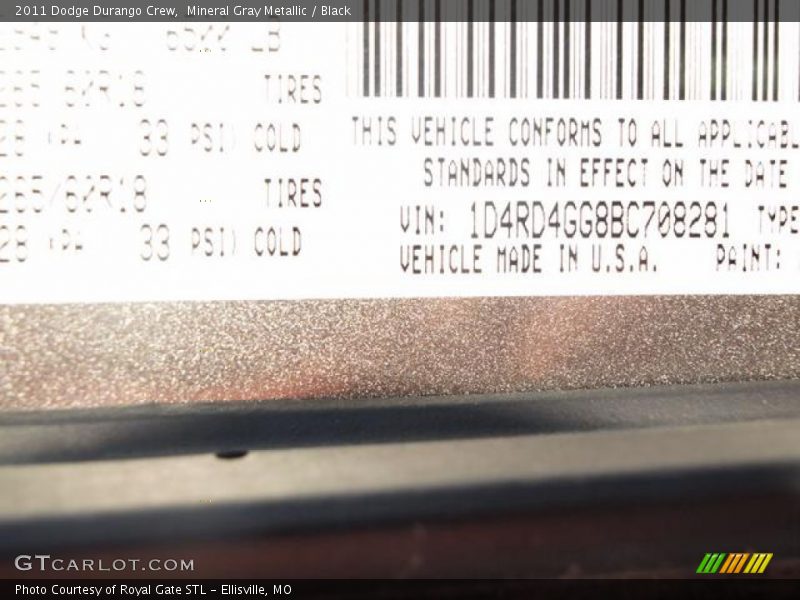 Mineral Gray Metallic / Black 2011 Dodge Durango Crew