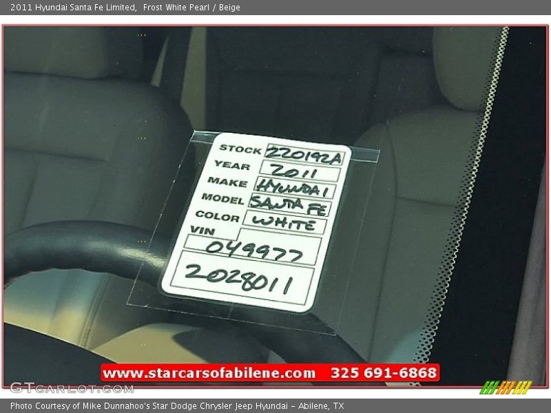 Frost White Pearl / Beige 2011 Hyundai Santa Fe Limited