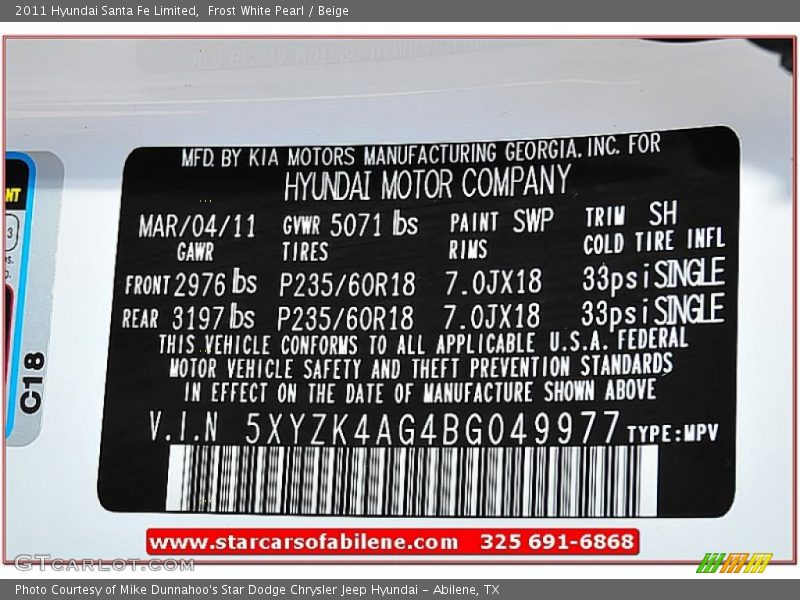 Frost White Pearl / Beige 2011 Hyundai Santa Fe Limited