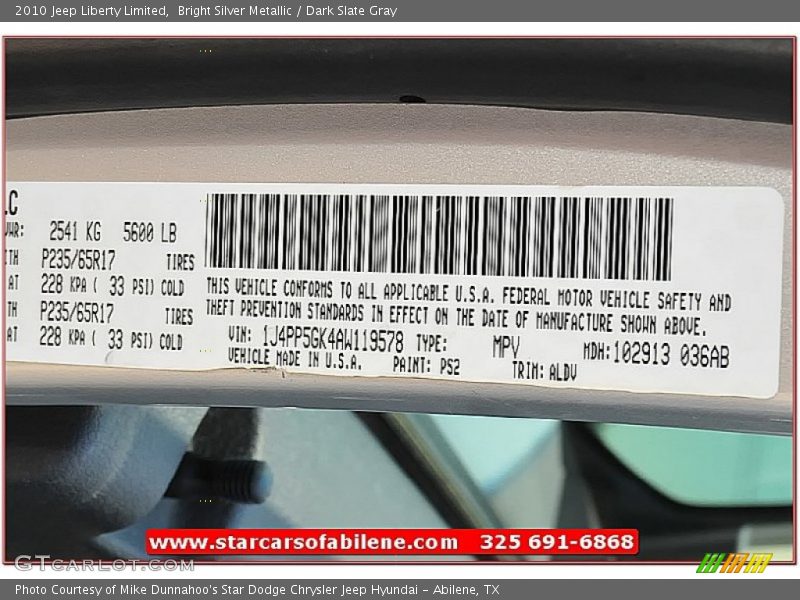 Bright Silver Metallic / Dark Slate Gray 2010 Jeep Liberty Limited