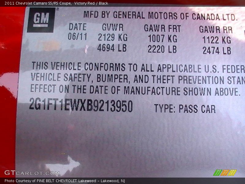 Victory Red / Black 2011 Chevrolet Camaro SS/RS Coupe