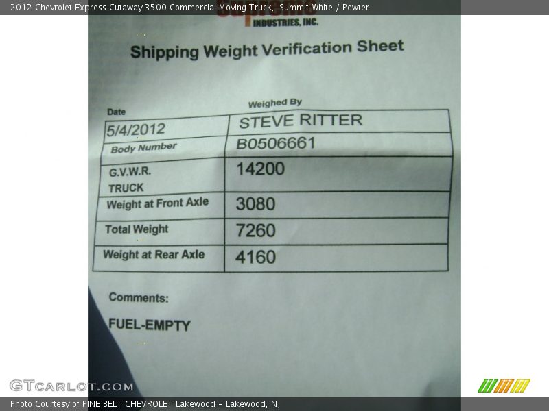 Summit White / Pewter 2012 Chevrolet Express Cutaway 3500 Commercial Moving Truck