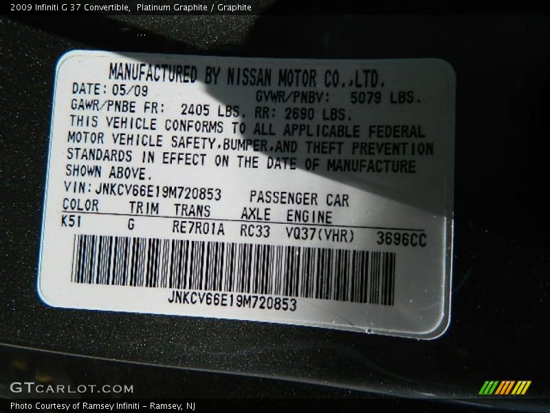 Platinum Graphite / Graphite 2009 Infiniti G 37 Convertible