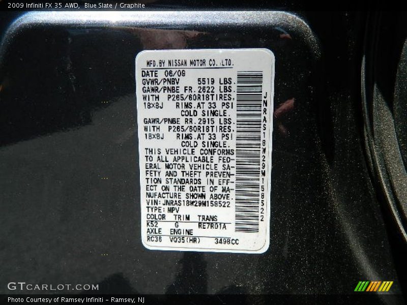 Blue Slate / Graphite 2009 Infiniti FX 35 AWD