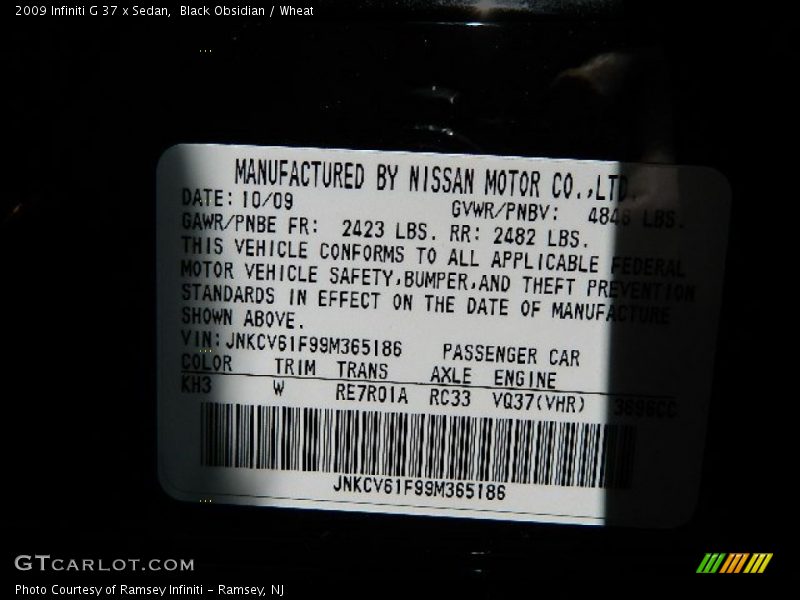 Black Obsidian / Wheat 2009 Infiniti G 37 x Sedan