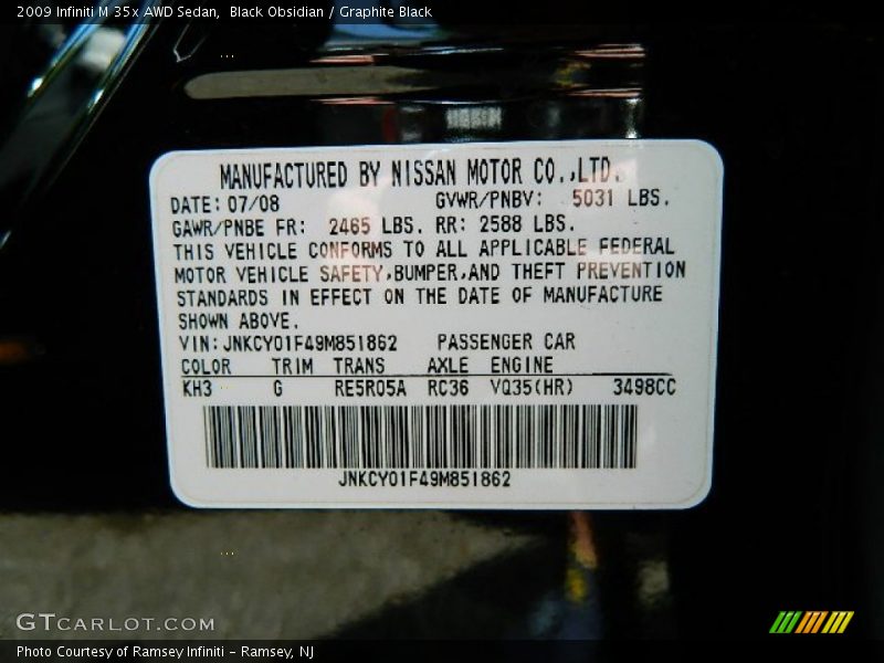 Black Obsidian / Graphite Black 2009 Infiniti M 35x AWD Sedan