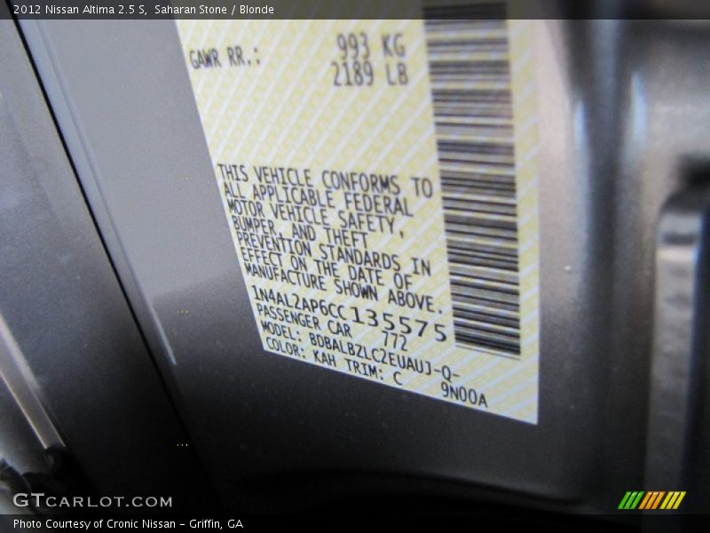 Saharan Stone / Blonde 2012 Nissan Altima 2.5 S