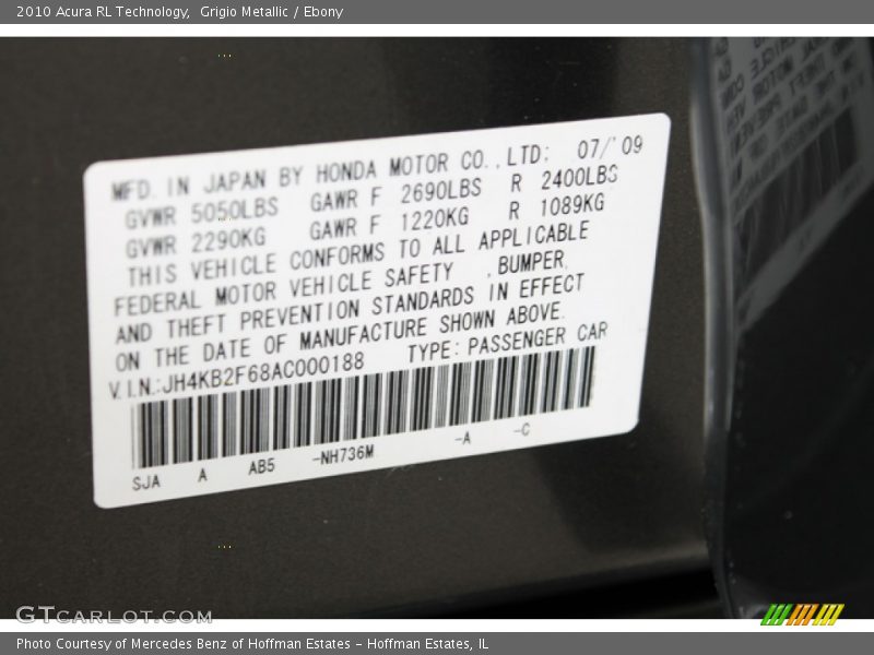 2010 RL Technology Grigio Metallic Color Code NH736M