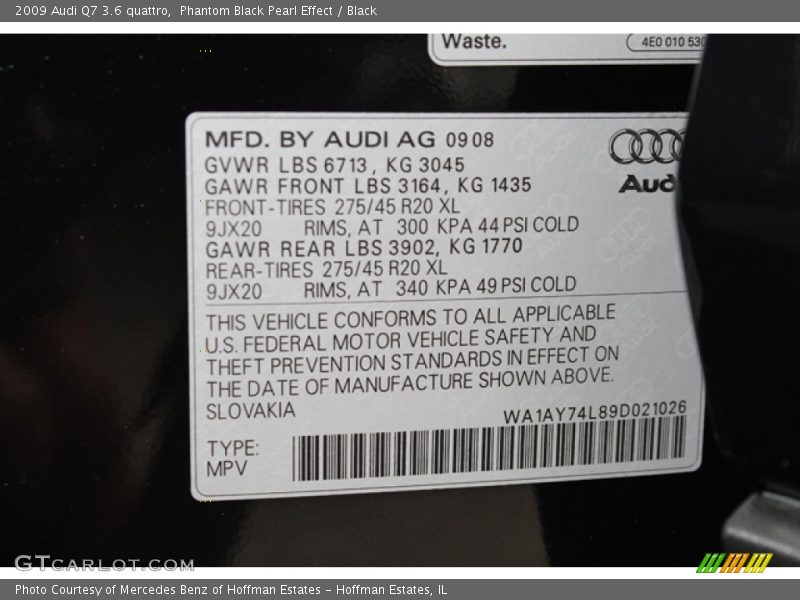 Phantom Black Pearl Effect / Black 2009 Audi Q7 3.6 quattro
