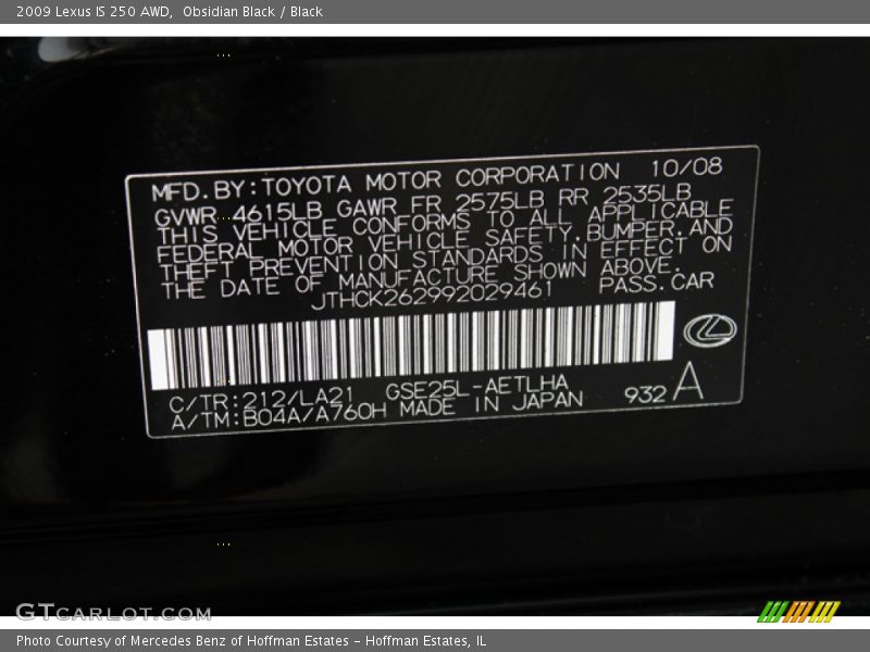 Obsidian Black / Black 2009 Lexus IS 250 AWD