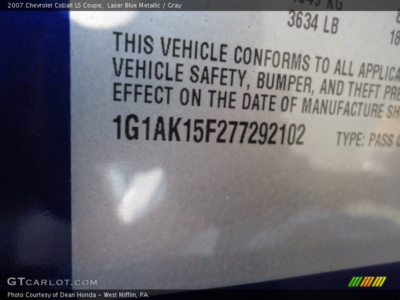Laser Blue Metallic / Gray 2007 Chevrolet Cobalt LS Coupe