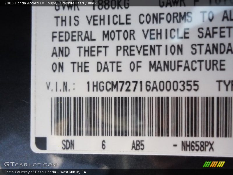 Graphite Pearl / Black 2006 Honda Accord EX Coupe