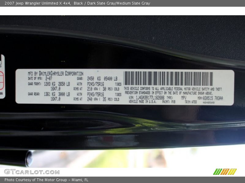 Black / Dark Slate Gray/Medium Slate Gray 2007 Jeep Wrangler Unlimited X 4x4