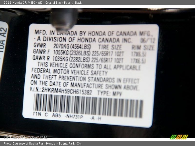 Crystal Black Pearl / Black 2012 Honda CR-V EX 4WD