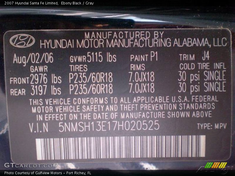 Ebony Black / Gray 2007 Hyundai Santa Fe Limited