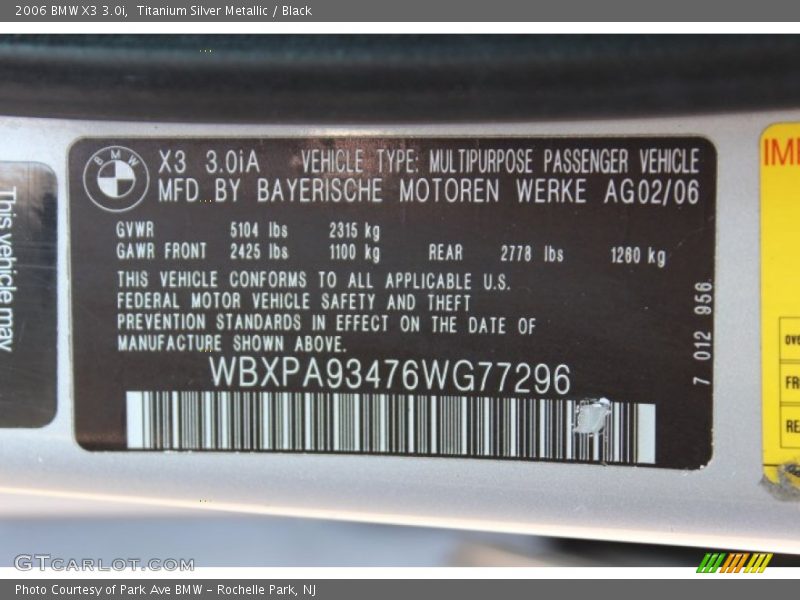 Titanium Silver Metallic / Black 2006 BMW X3 3.0i