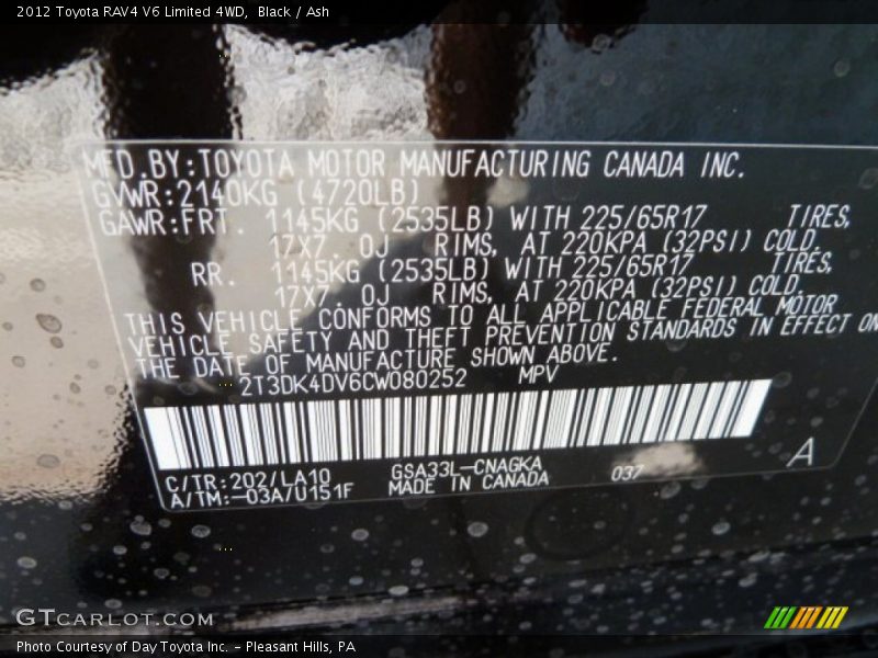 Black / Ash 2012 Toyota RAV4 V6 Limited 4WD