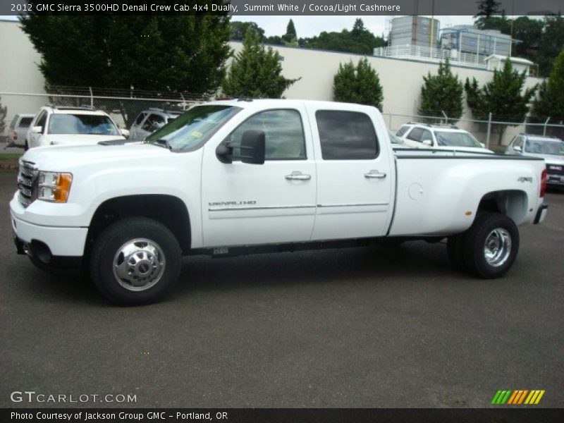 Summit White / Cocoa/Light Cashmere 2012 GMC Sierra 3500HD Denali Crew Cab 4x4 Dually