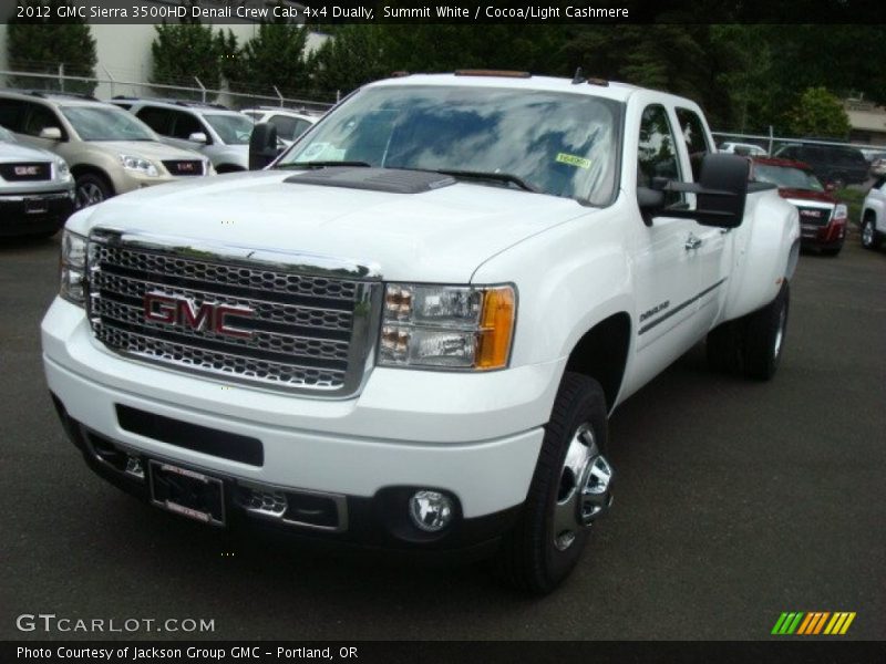 Summit White / Cocoa/Light Cashmere 2012 GMC Sierra 3500HD Denali Crew Cab 4x4 Dually