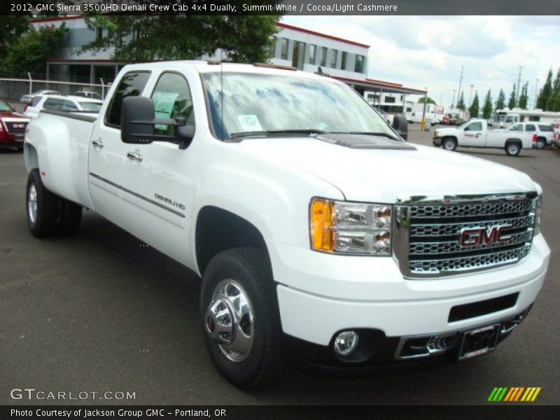 Summit White / Cocoa/Light Cashmere 2012 GMC Sierra 3500HD Denali Crew Cab 4x4 Dually