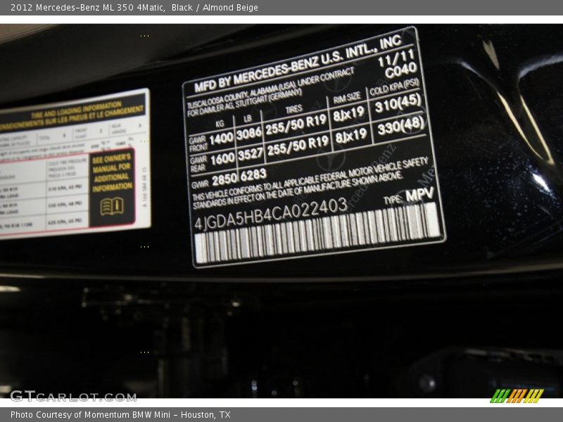 Black / Almond Beige 2012 Mercedes-Benz ML 350 4Matic