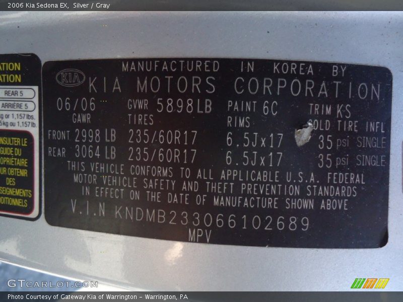 Silver / Gray 2006 Kia Sedona EX