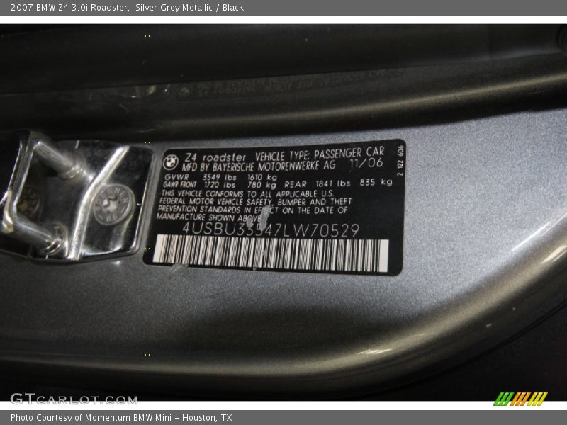 Silver Grey Metallic / Black 2007 BMW Z4 3.0i Roadster